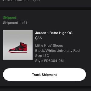Jordan 1 Retro High OG Black and Red Kids Sneakers